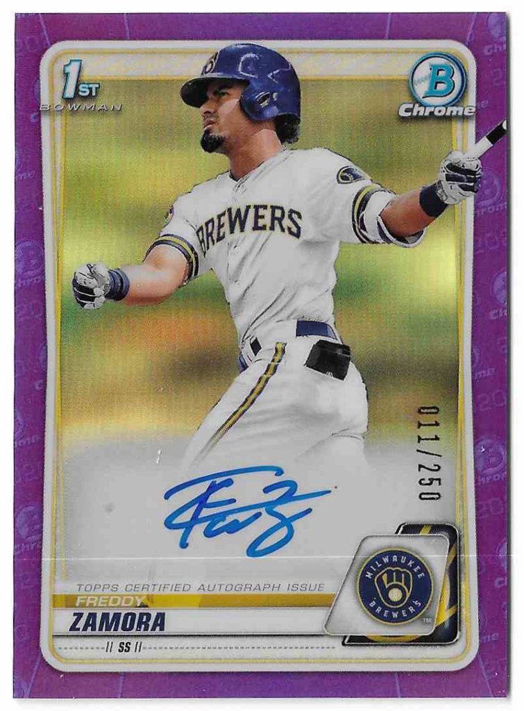 2020 Bowman Chrome Draft Autographs CDA-FZ Freddy Zamora Purple