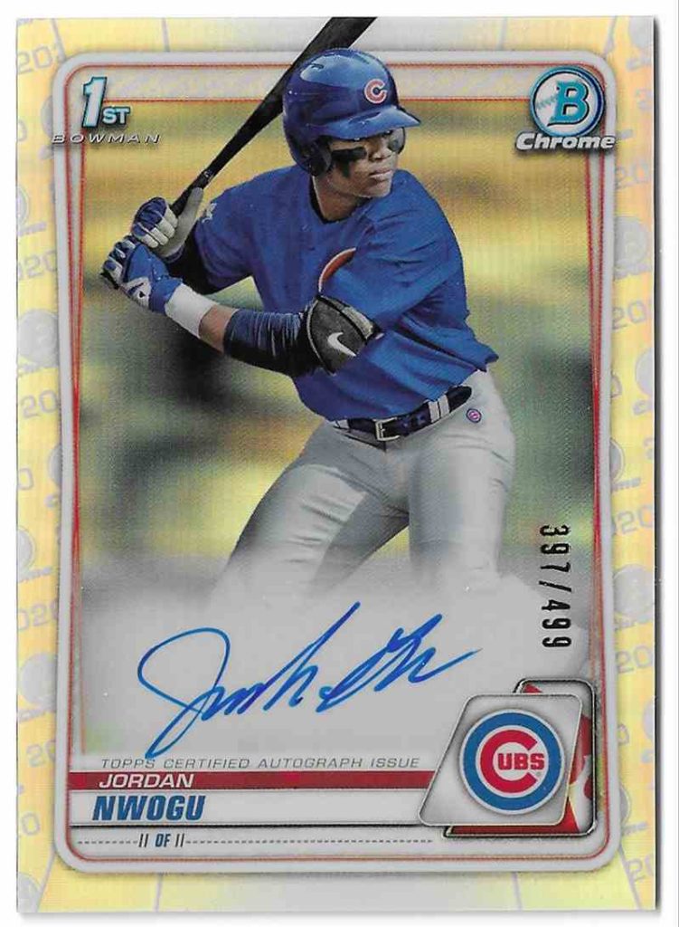 2020 Bowman Chrome Draft Autographs CDA-JN Jordan Nwogu Refractor