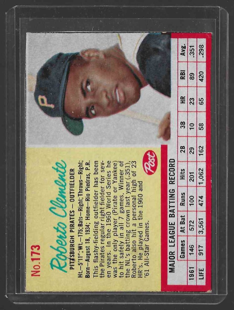 1962 Post 173A Roberto Clemente Red Lines