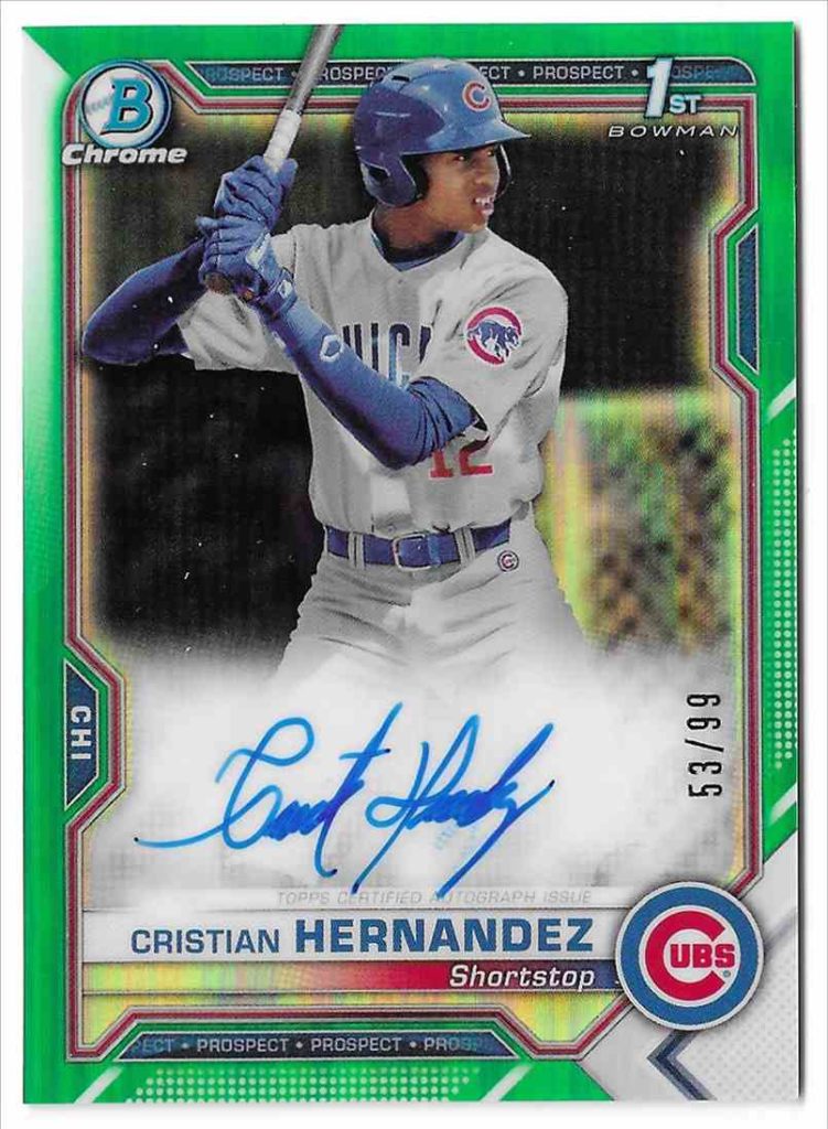 2021 Bowman Chrome Prospect Autograph CPA-CH Cristian Hernandez Green